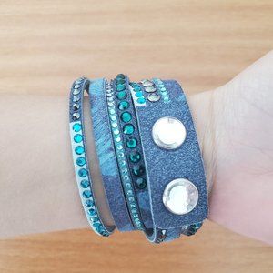 Swarovski Double Wrap Crystal Bracelet "Slake" Suede Blue